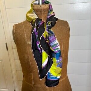 Codello Scarf Silky Square Bold Abstract Art Black Purple Green Neck Purse Tie